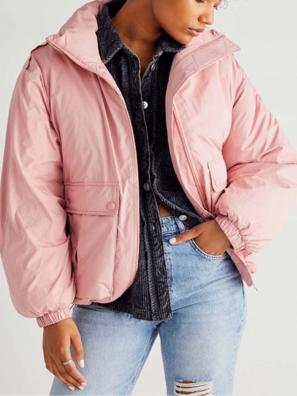 Free People We The Free Duvet Bomber Puffer Jacket Faded Rose XL Pink Winter